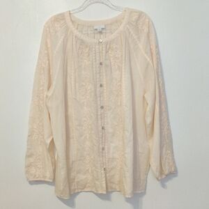 J-Jill. Women's Cream Embroidered Top